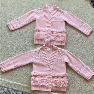Twin girls pink mixed detail cardigans